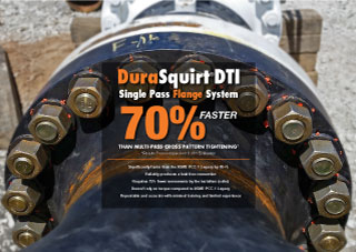 Flange Bolting with DuraSquirt® Single Pass Flange System is 70% faster than multi-pass cross pattern tightening.